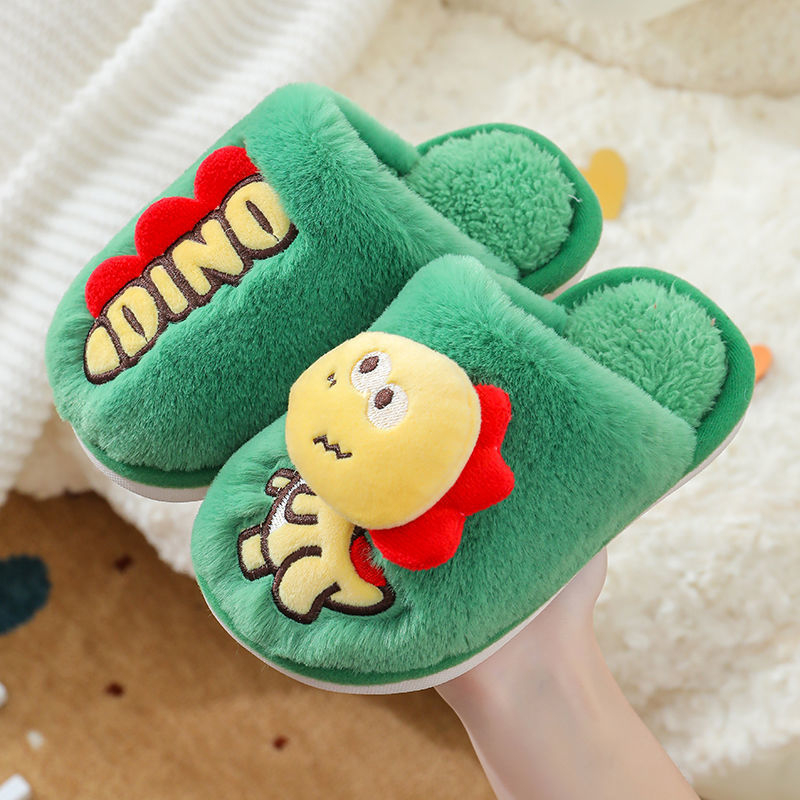 Παιδικές χουχουλιάρικες παντόφλες για το σπίτι με μαλακή φλίς επένδυση, σχέδιο κινουμένων σχεδίων δεινοσαύρου, για ηλικίες 4-12 ετών, προέλευση: Jinhua, Zhejiang