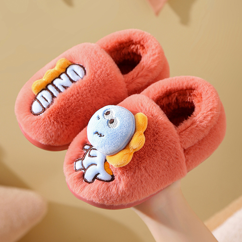 Παιδικές χουχουλιάρικες παντόφλες για το σπίτι με μαλακή φλίς επένδυση, σχέδιο κινουμένων σχεδίων δεινοσαύρου, για ηλικίες 4-12 ετών, προέλευση: Jinhua, Zhejiang