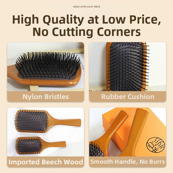 Pieptene din lemn de fag cu pernă de aer, același model ca Aifanda, în cutie cadou, gravură pentru ziua de naștere