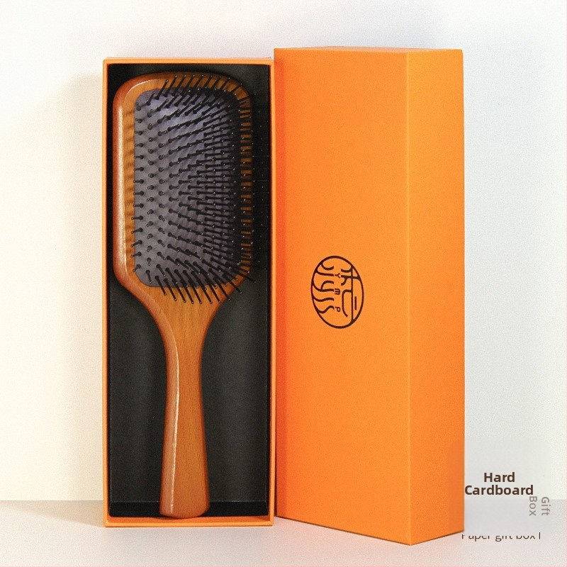 Pieptene din lemn de fag cu pernă de aer, același model ca Aifanda, în cutie cadou, gravură pentru ziua de naștere