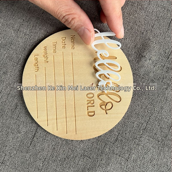 Ξύλινο στρογγυλό σημάδι γέννησης για νεογέννητο βάπτιση – Basswood, Paulownia, Poplar; χειροποίητο κρεμαστό διακοσμητικό; οικιακή διακόσμηση; κατάλληλο για εορτές Πανσελήνου