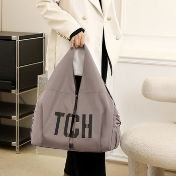 Γυναικεία νάιλον τσάντα tote με φερμουάρ, οριζόντιο τετράγωνο σχήμα, θήκη με φερμουάρ, διπλοί ιμάντες