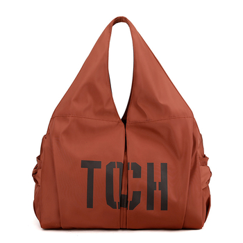 Γυναικεία νάιλον τσάντα tote με φερμουάρ, οριζόντιο τετράγωνο σχήμα, θήκη με φερμουάρ, διπλοί ιμάντες