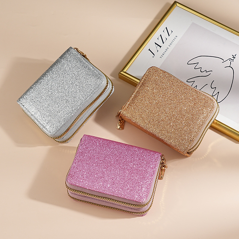 Θήκη καρτών με ακορντεόν για γυναίκες, διπλό φερμουάρ, πολλές θέσεις για κάρτες, PU ύλικό, επένδυση από συνθετικό δέρμα, αστικός απλός στυλ