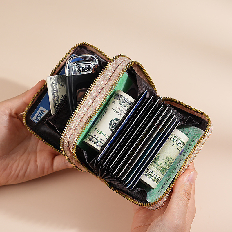 Naiste kaarditasku akordionistiil, topelt tõmblukk, mitu kaardisalvet, PU materjal, sünteetilise naha vooder, linnaline lihtne stiil