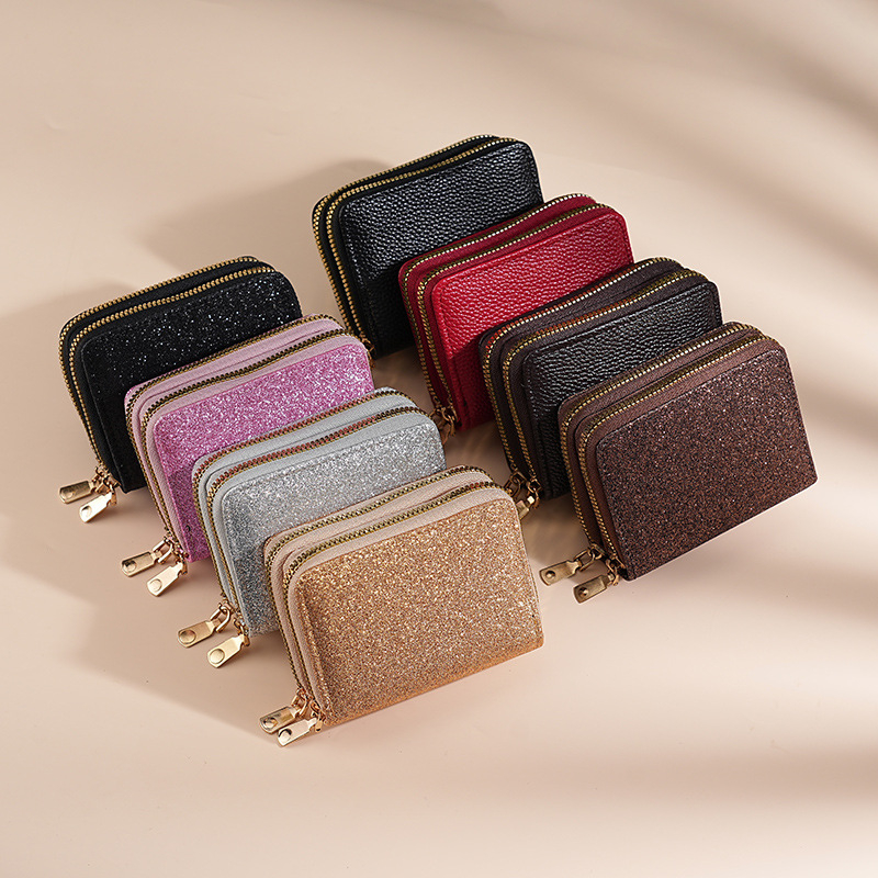 Naiste kaarditasku akordionistiil, topelt tõmblukk, mitu kaardisalvet, PU materjal, sünteetilise naha vooder, linnaline lihtne stiil