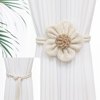 Guanrui памучно-ленени ленти за завеси с флорален принт, регулируема връзка за съхранение, минималистичен стил