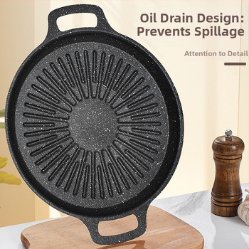 Κύκλικό τηγάνι γκριλ για κάμπινγκ – φορητό, χωρίς καπνό, αντικολλητικό, εύκολο στον καθαρισμό