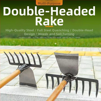 Greblă din oțel cu zece dinți — unealtă multifuncțională pentru afânarea solului