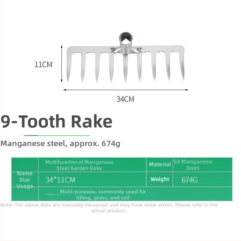 Greblă din oțel cu zece dinți — unealtă multifuncțională pentru afânarea solului
