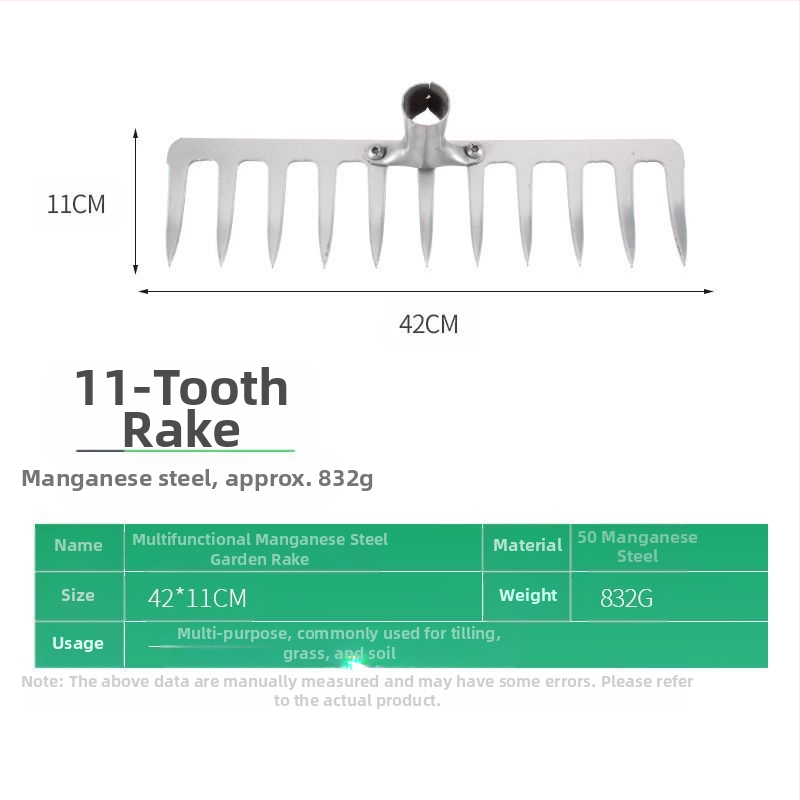 Greblă din oțel cu zece dinți — unealtă multifuncțională pentru afânarea solului