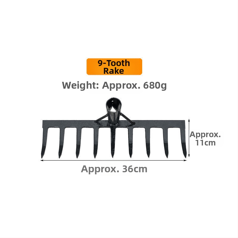 Greblă din oțel cu zece dinți — unealtă multifuncțională pentru afânarea solului