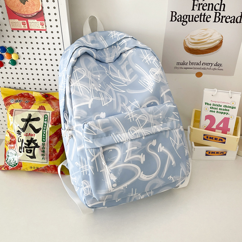 Lányok iskolai hátizsák – ultrakönnyű, nagy kapacitású, nylonból, légpárnás vállpántokkal, poliészter bélés, betűmintás dizájn, iskola használatra