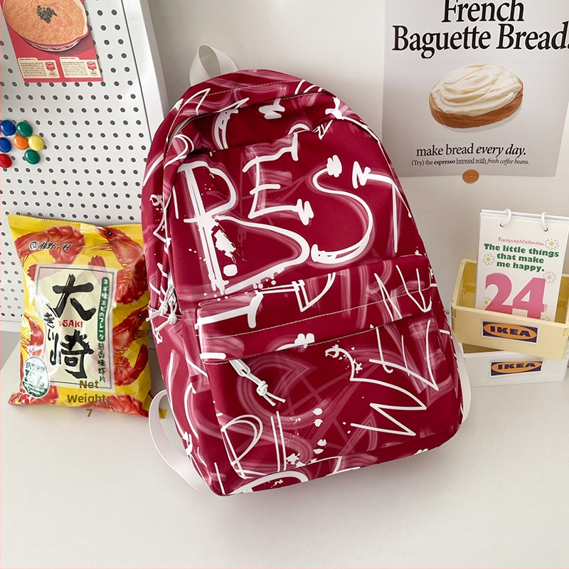 Lányok iskolai hátizsák – ultrakönnyű, nagy kapacitású, nylonból, légpárnás vállpántokkal, poliészter bélés, betűmintás dizájn, iskola használatra