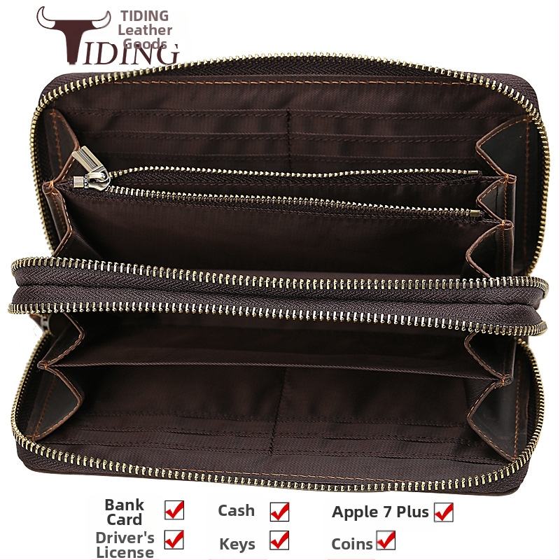 Dlhá peňaženka z pravej kože s dvojitým zipsom, model 4009, podšívka nylon, značka Tiding