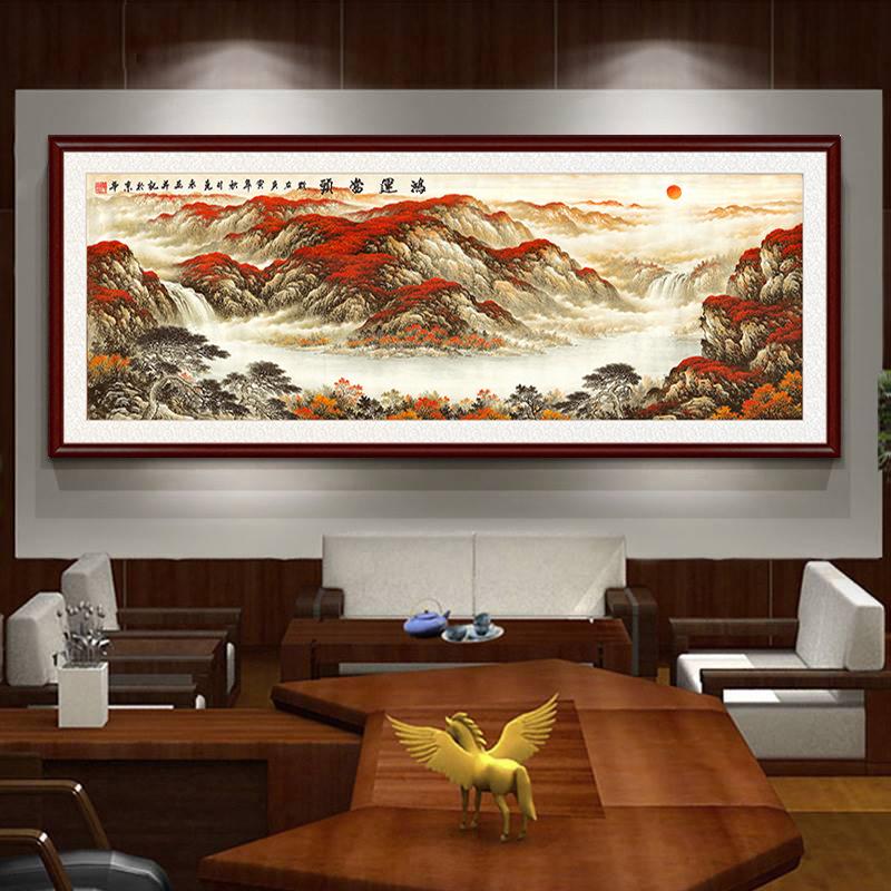 Maastikuline seinaamaal elutoa jaoks, massiivses puidus raam, mattpaberipõhi, kaheosaline komplekt, riputamiseks või raamimiseks, uus Hiina stiil