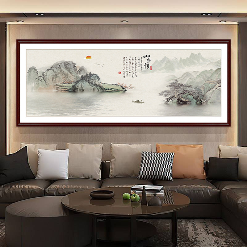 Maastikuline seinaamaal elutoa jaoks, massiivses puidus raam, mattpaberipõhi, kaheosaline komplekt, riputamiseks või raamimiseks, uus Hiina stiil