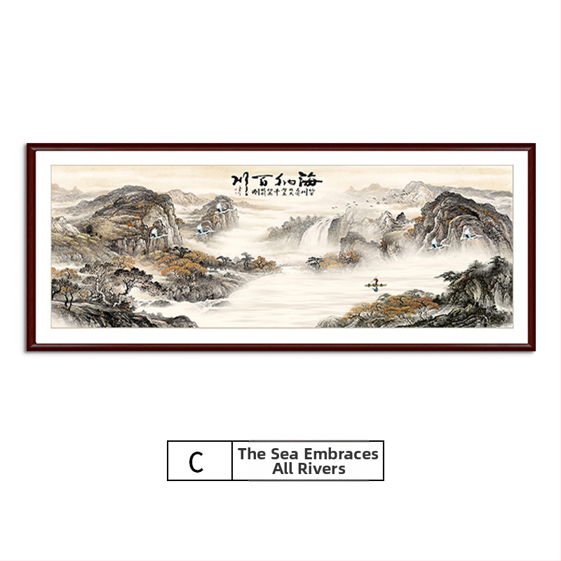 Maastikuline seinaamaal elutoa jaoks, massiivses puidus raam, mattpaberipõhi, kaheosaline komplekt, riputamiseks või raamimiseks, uus Hiina stiil