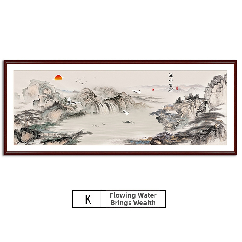 Maastikuline seinaamaal elutoa jaoks, massiivses puidus raam, mattpaberipõhi, kaheosaline komplekt, riputamiseks või raamimiseks, uus Hiina stiil