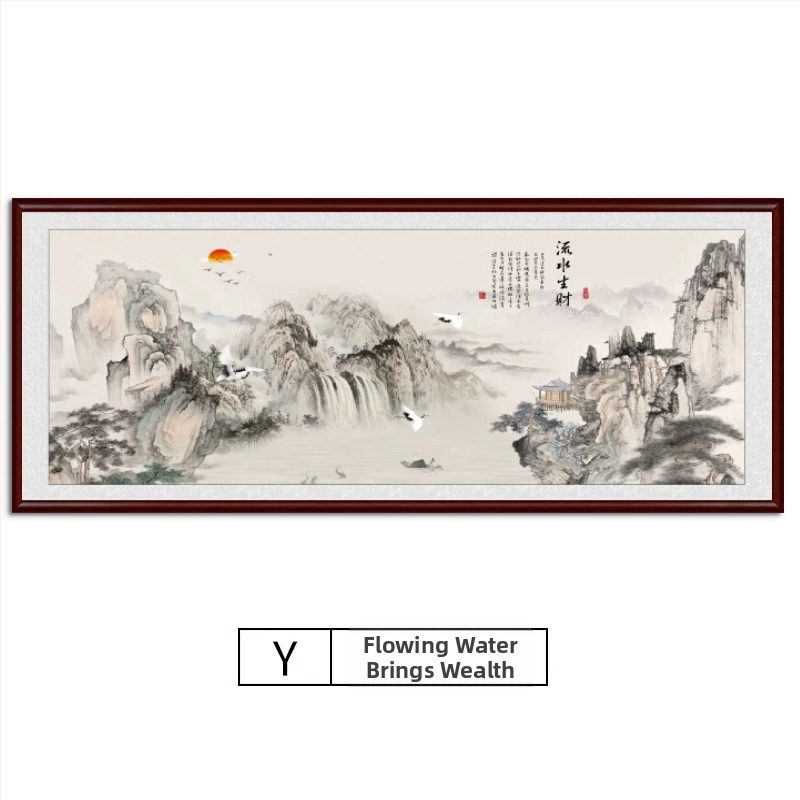 Maastikuline seinaamaal elutoa jaoks, massiivses puidus raam, mattpaberipõhi, kaheosaline komplekt, riputamiseks või raamimiseks, uus Hiina stiil