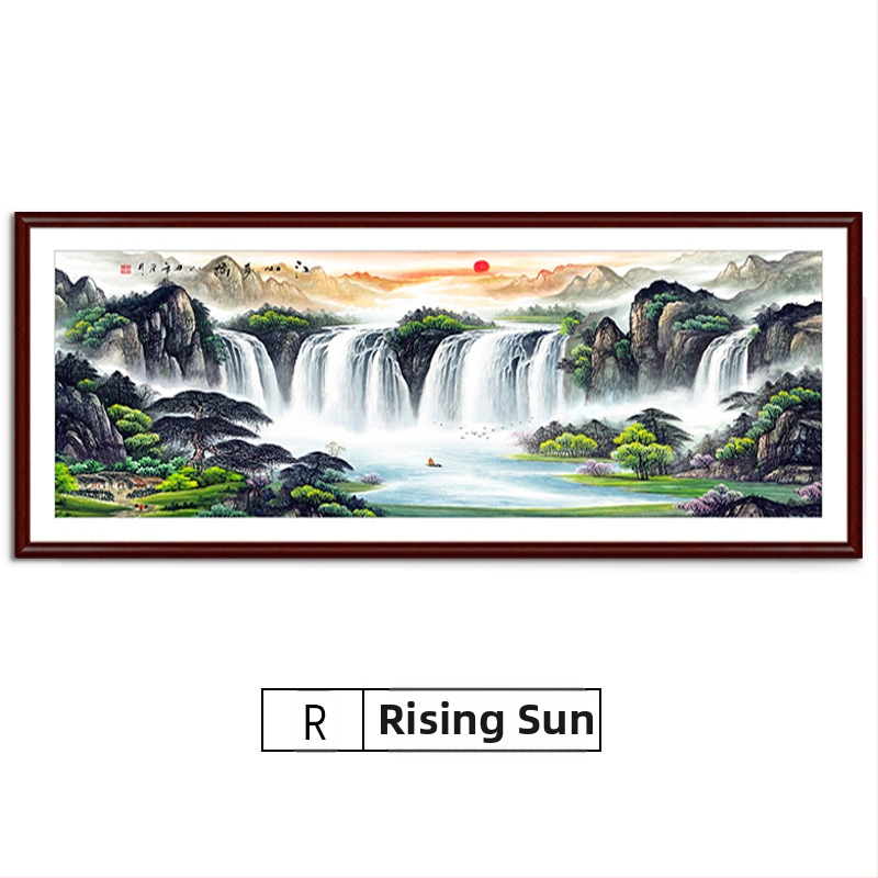 Maastikuline seinaamaal elutoa jaoks, massiivses puidus raam, mattpaberipõhi, kaheosaline komplekt, riputamiseks või raamimiseks, uus Hiina stiil