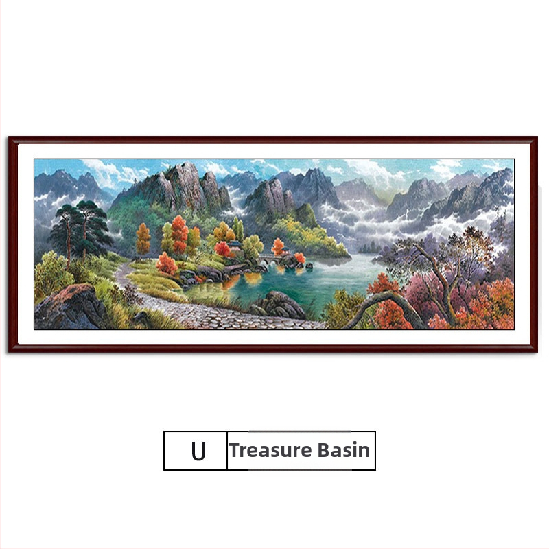 Maastikuline seinaamaal elutoa jaoks, massiivses puidus raam, mattpaberipõhi, kaheosaline komplekt, riputamiseks või raamimiseks, uus Hiina stiil