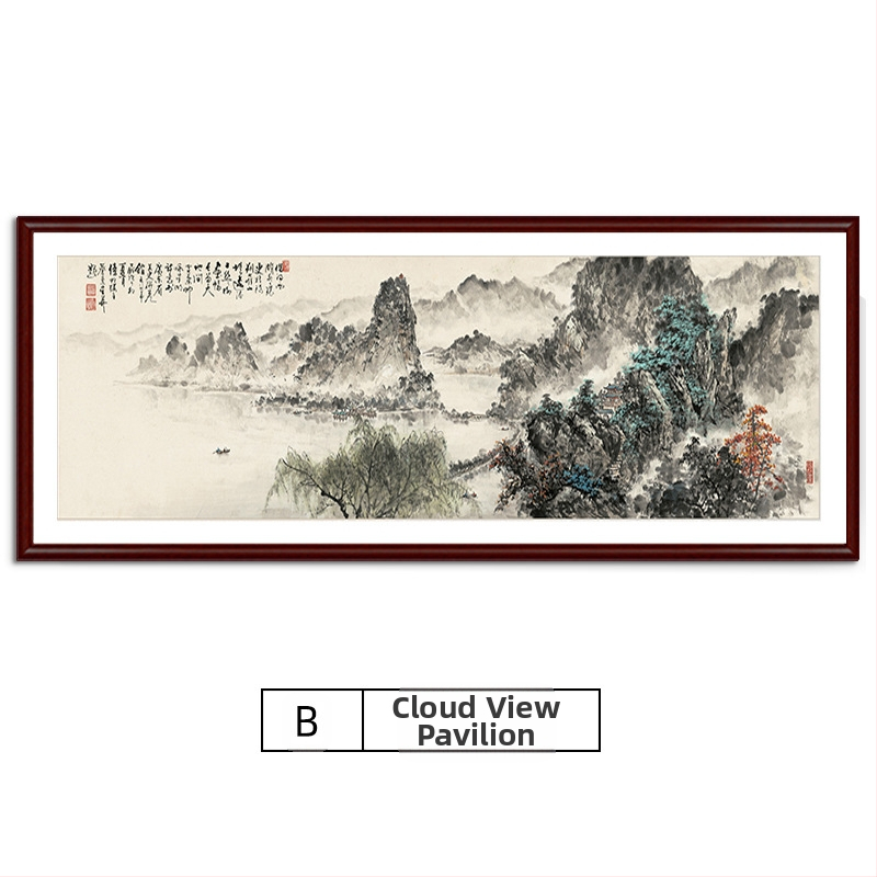 Maastikuline seinaamaal elutoa jaoks, massiivses puidus raam, mattpaberipõhi, kaheosaline komplekt, riputamiseks või raamimiseks, uus Hiina stiil