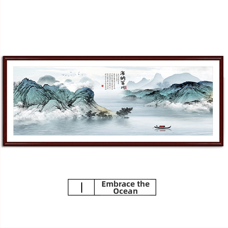 Maastikuline seinaamaal elutoa jaoks, massiivses puidus raam, mattpaberipõhi, kaheosaline komplekt, riputamiseks või raamimiseks, uus Hiina stiil