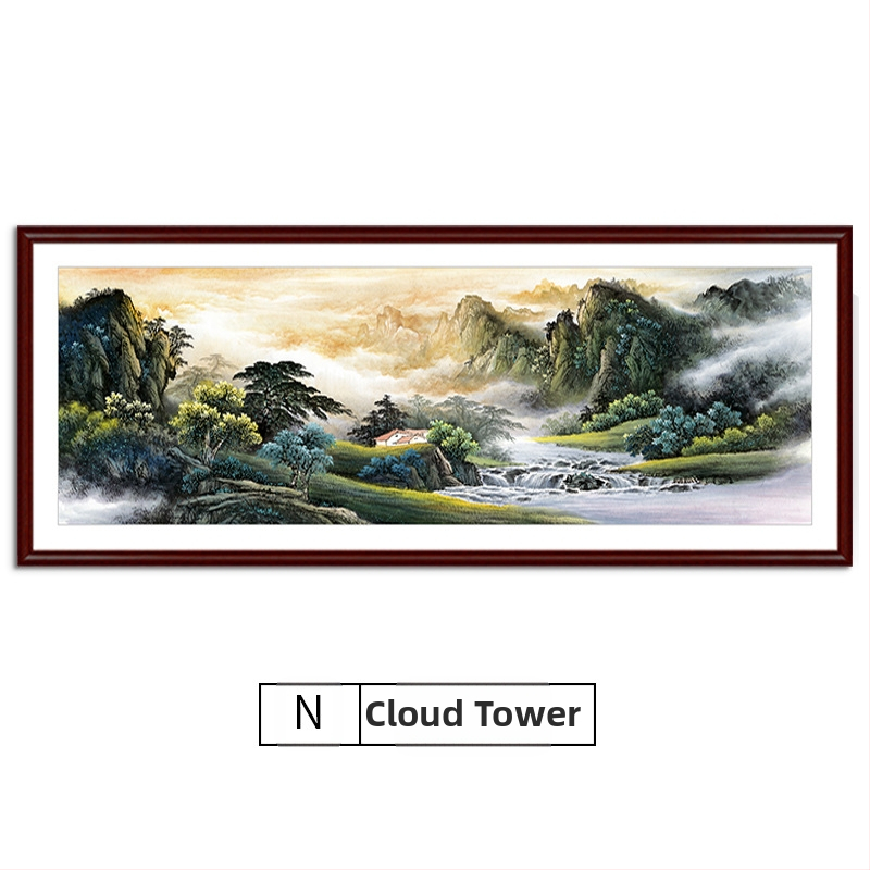 Maastikuline seinaamaal elutoa jaoks, massiivses puidus raam, mattpaberipõhi, kaheosaline komplekt, riputamiseks või raamimiseks, uus Hiina stiil