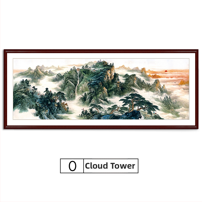Maastikuline seinaamaal elutoa jaoks, massiivses puidus raam, mattpaberipõhi, kaheosaline komplekt, riputamiseks või raamimiseks, uus Hiina stiil