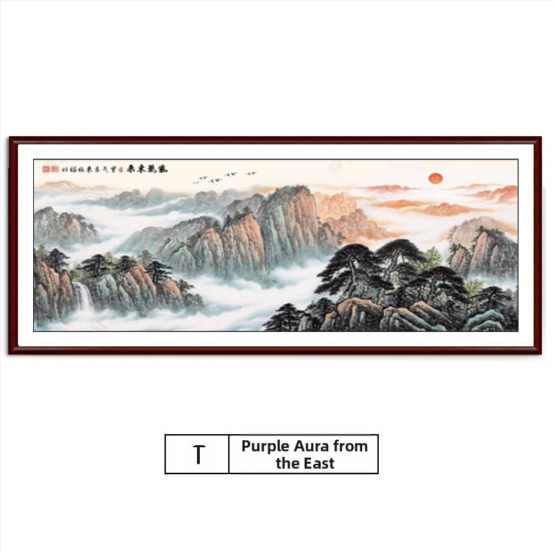 Maastikuline seinaamaal elutoa jaoks, massiivses puidus raam, mattpaberipõhi, kaheosaline komplekt, riputamiseks või raamimiseks, uus Hiina stiil