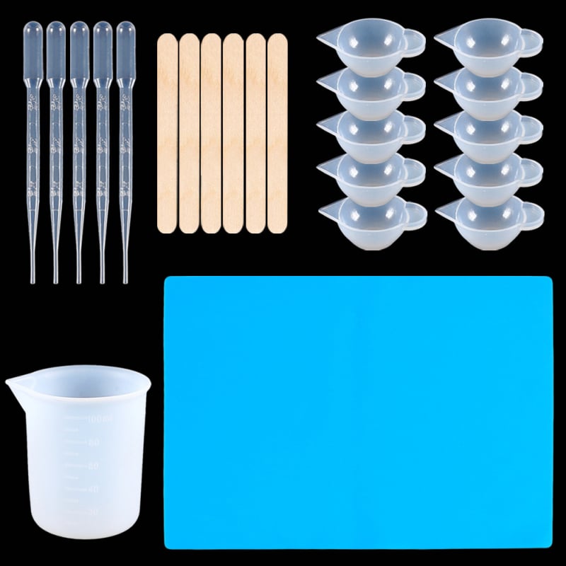 DIY set alata za kapanje smole – silikon-plastični materijal, uključuje mjernu čašu, kapljicu, žličicu, zaštitne prstene i štapiće za miješanje; Tracing (2024)