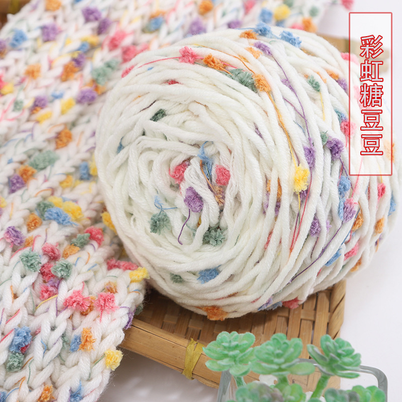 Kézzel kötött sál Rainbow Candy Bean Line, jet-spun fonal, csoportos fonal, alias Doudou line