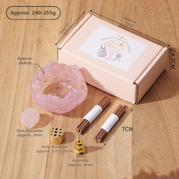 Βάση θυμιατών με λωτό σχέδιο και σετ ενθετών από κρυστάλλινο χαλικί σε ρητίνη (Υλικό: Κρύσταλλο; Μάρκα: Runyangshi; Κατηγορία: Γεωμετρικό σχήμα)