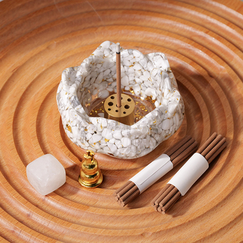 Βάση θυμιατών με λωτό σχέδιο και σετ ενθετών από κρυστάλλινο χαλικί σε ρητίνη (Υλικό: Κρύσταλλο; Μάρκα: Runyangshi; Κατηγορία: Γεωμετρικό σχήμα)