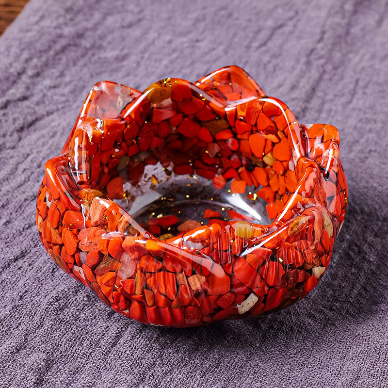 Lotusz virággal díszített füstölő tartó alap kristály kavicsos gyanta betéttel (Anyag: Kristály; Márka: Runyangshi; Kategória: Geometriai forma)