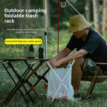 Φοριττός εξωτερικός κάδος απορριμμάτων με πτυσσόμενο σχεδιασμό, κρεμάστρα για σακούλες και επιτραπέζιος χώρος αποθήκευσης για κατασκήνωση και οικιακή κουζίνα