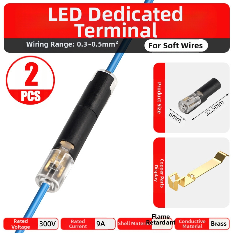Beef time LED D2 бърз конектор – 1 пин терминал за кабел към кабел, директно свързване чрез plug-in, изолационен материал: фосфорен мед с висока чистота, кабелен диапазон 0.35–0.75 мм, за LED осветление