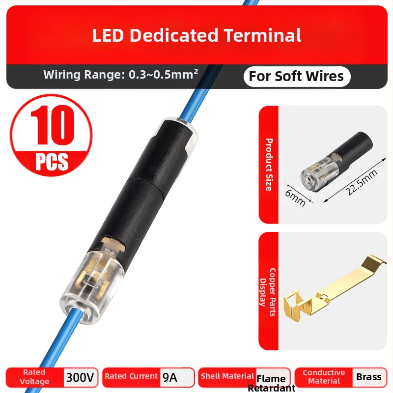 Beef time LED D2 бърз конектор – 1 пин терминал за кабел към кабел, директно свързване чрез plug-in, изолационен материал: фосфорен мед с висока чистота, кабелен диапазон 0.35–0.75 мм, за LED осветление