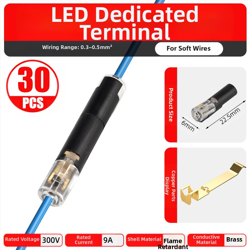Beef time LED D2 бърз конектор – 1 пин терминал за кабел към кабел, директно свързване чрез plug-in, изолационен материал: фосфорен мед с висока чистота, кабелен диапазон 0.35–0.75 мм, за LED осветление
