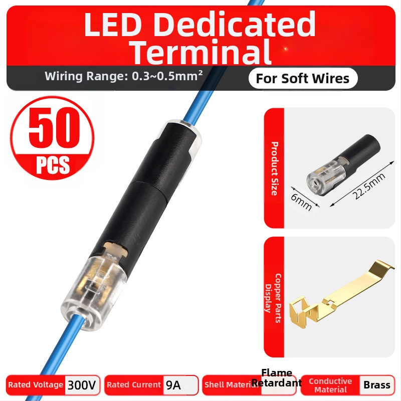 Beef time LED D2 бърз конектор – 1 пин терминал за кабел към кабел, директно свързване чрез plug-in, изолационен материал: фосфорен мед с висока чистота, кабелен диапазон 0.35–0.75 мм, за LED осветление