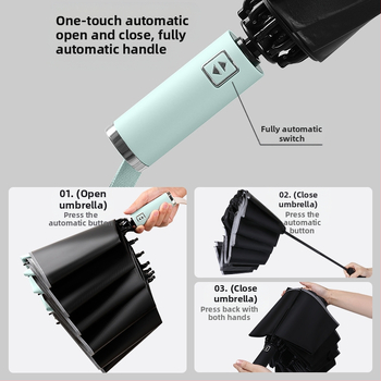 Αναστρέψιμη αυτοανοίγόμενη ομπρέλα για ήλιο και βροχή με UV προστασία UPF50+, σκελετός από κράμα με 10 ακίδες, ύφασμα πολυεστέρα 210T, αυτόματο άνοιγμα/κλείσιμο, εκτύπωση λογότυπου