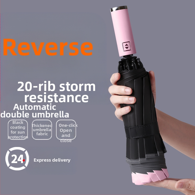 Αναστρέψιμη αυτοανοίγόμενη ομπρέλα για ήλιο και βροχή με UV προστασία UPF50+, σκελετός από κράμα με 10 ακίδες, ύφασμα πολυεστέρα 210T, αυτόματο άνοιγμα/κλείσιμο, εκτύπωση λογότυπου