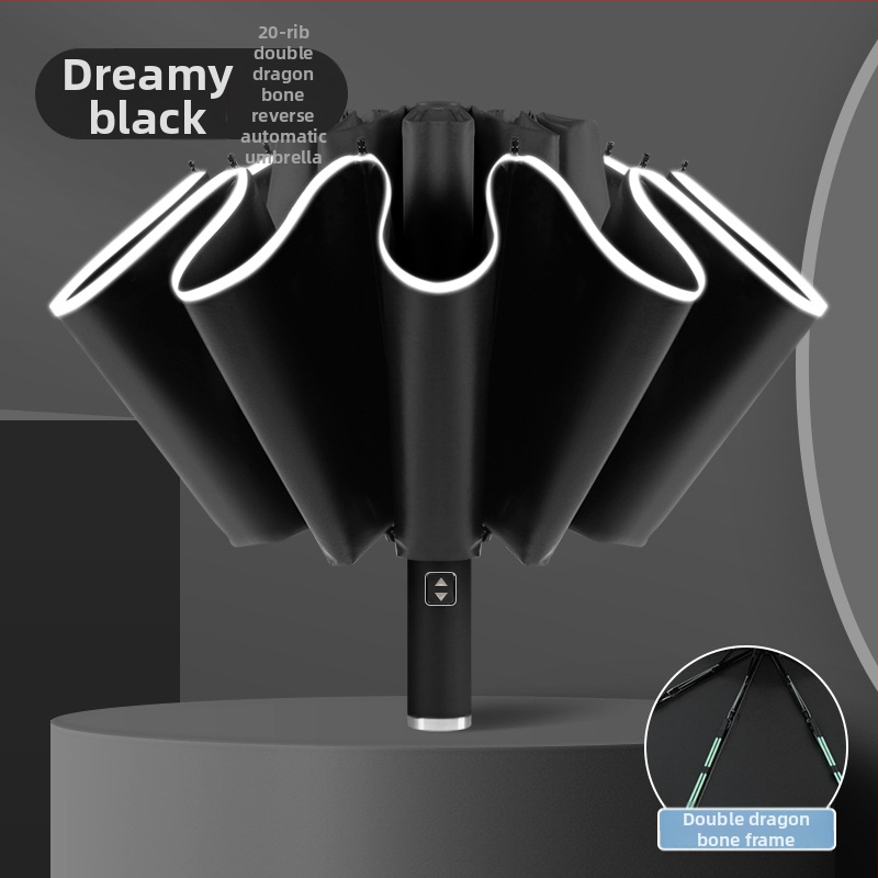 Automatinis atvirkštinis skėtis saulei ir lietui, UV apsauga UPF50+, lydinio rėmas su 10 stiebų, 210T poliesterio audinys, automatinis atidarymas uždarymas, logotipo spauda