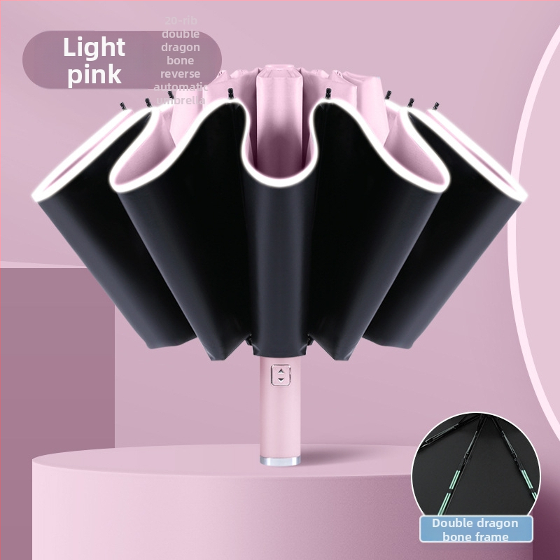 Automatinis atvirkštinis skėtis saulei ir lietui, UV apsauga UPF50+, lydinio rėmas su 10 stiebų, 210T poliesterio audinys, automatinis atidarymas uždarymas, logotipo spauda
