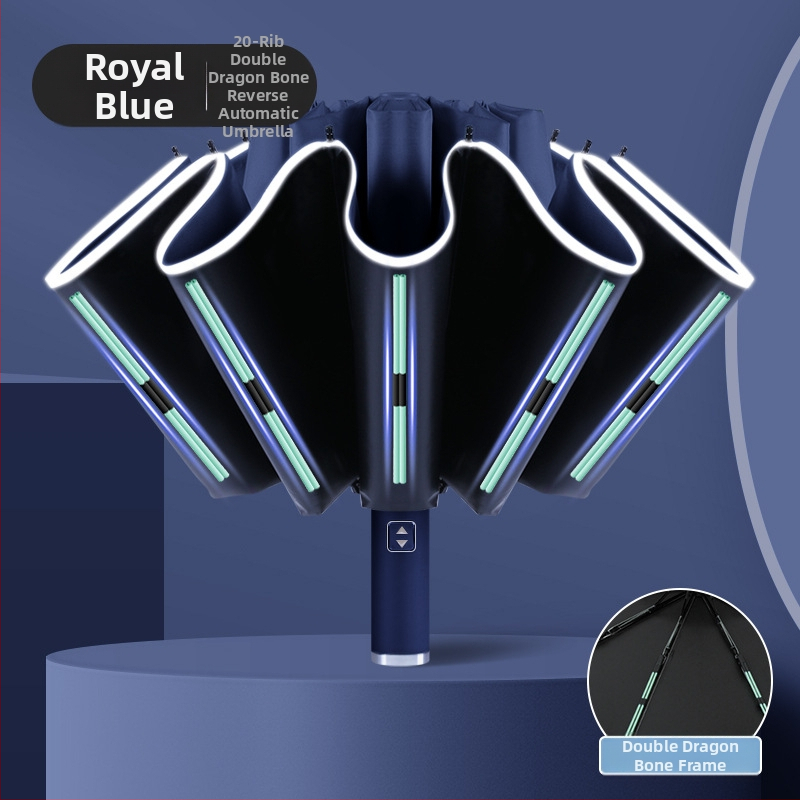 Automatinis atvirkštinis skėtis saulei ir lietui, UV apsauga UPF50+, lydinio rėmas su 10 stiebų, 210T poliesterio audinys, automatinis atidarymas uždarymas, logotipo spauda