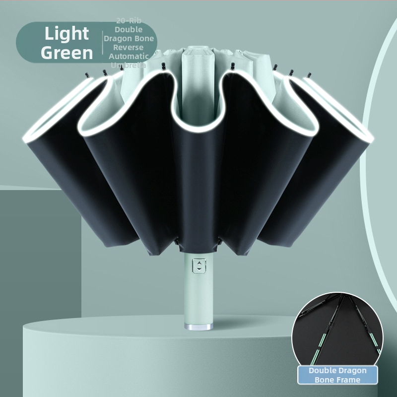 Automatinis atvirkštinis skėtis saulei ir lietui, UV apsauga UPF50+, lydinio rėmas su 10 stiebų, 210T poliesterio audinys, automatinis atidarymas uždarymas, logotipo spauda