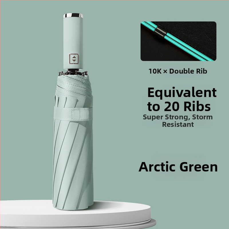 Automatinis atvirkštinis skėtis saulei ir lietui, UV apsauga UPF50+, lydinio rėmas su 10 stiebų, 210T poliesterio audinys, automatinis atidarymas uždarymas, logotipo spauda