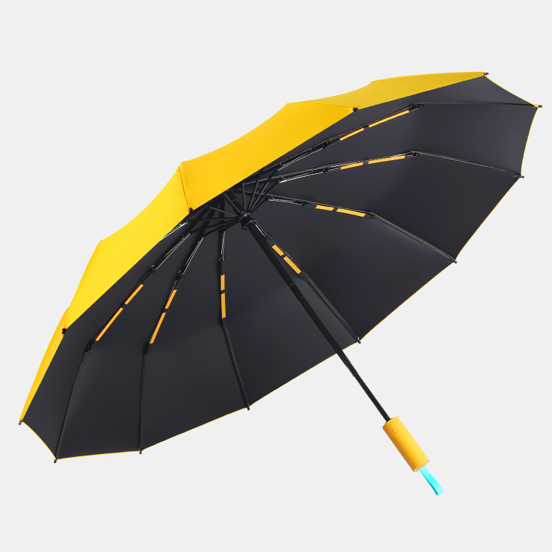 Visapusiai automatinis sulankstomas skėtis su 12 stiebų, vėjo atsparus, UPF50+ UV apsauga, plieninis rėmas