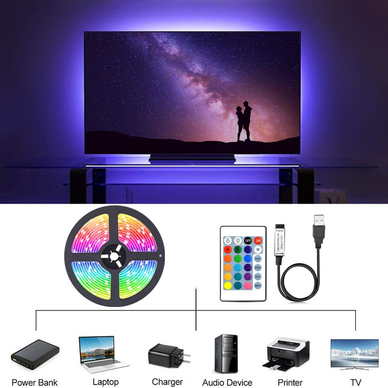 Bandă LED RGB 5V USB pentru TV fundal (auto-adezivă, cip 5050, reglabilă)